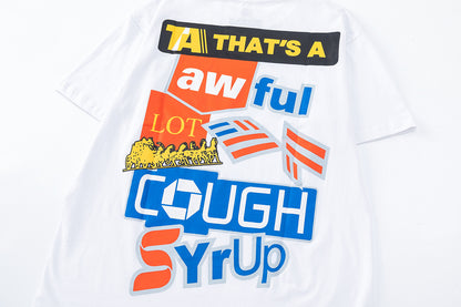 Graphic T-Shirt, Crew Neck Short Sleeve Cough Syrup Typography Shirt