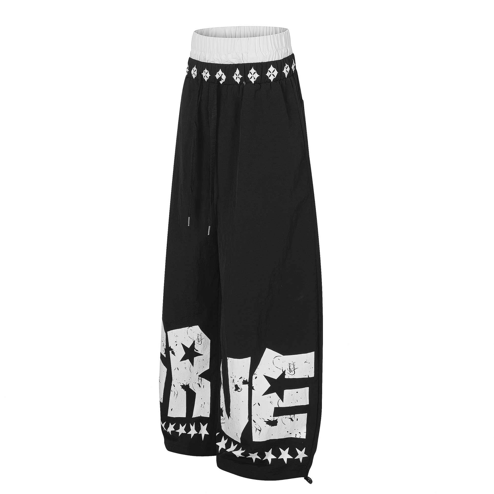 SRVE Letter Star Print Wide Leg Parachute Pants - Navy Back