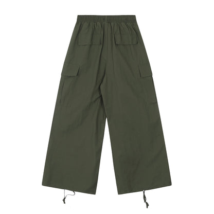 Elastic Waist Drawstring Cargo Wide Leg Pants Multi Pocket Baggy Parachute Streetwear Y2K