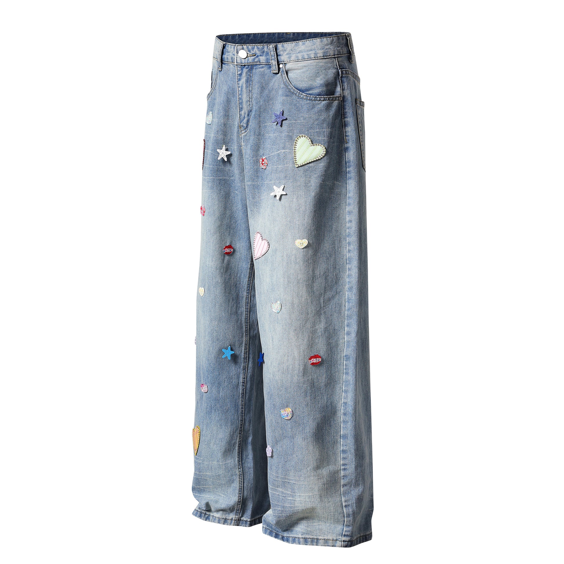 Heart Scatter Wide Leg Jeans - Side Angle