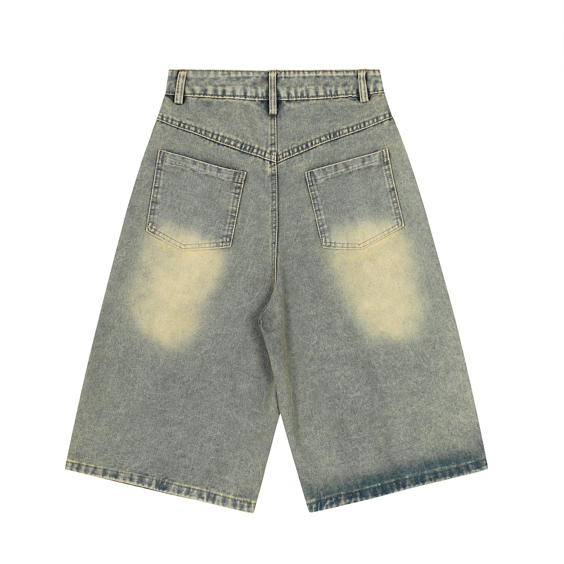 Women's Multicolor Plaid Patchwork Wide Leg Denim Shorts - Blue Back View