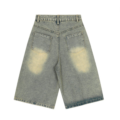 Women's Multicolor Plaid Patchwork Wide Leg Denim Shorts High Waist Y2K Vintage Wash Baggy Jean Shorts