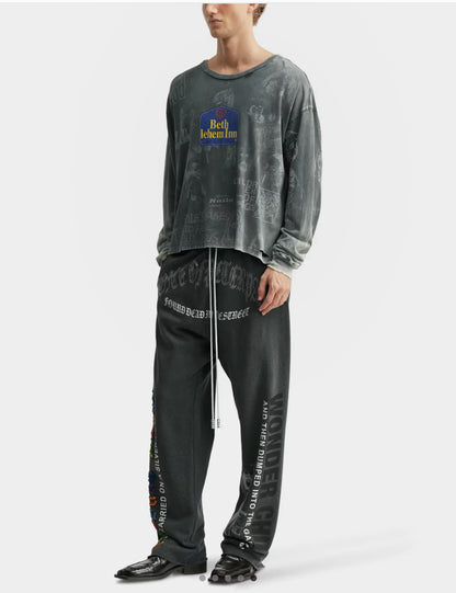 Paly Bethlehem Inn Graffiti Long Sleeve Tee Washed Distressed Vintage Charcoal Cropped Streetwear | Bethlehem Grunge