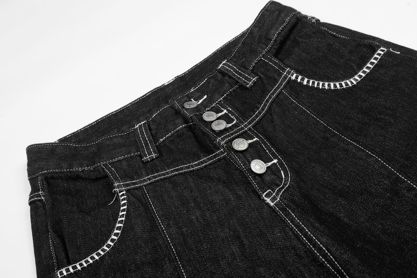 Women's Contrast Stitch 5-Button High Waist Wide Leg Denim Shorts Distressed Bermuda Y2K Streetwear Jean Shorts