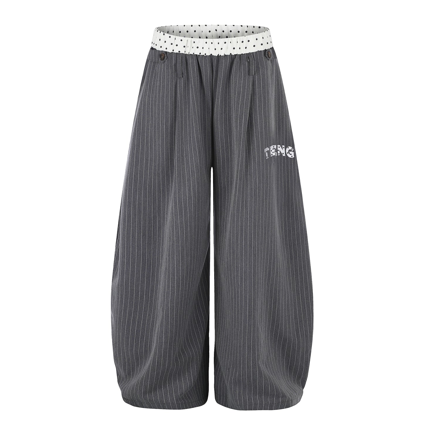 Women's TENG Embroidery Pinstripe Balloon Wide Leg Pants - Grey Side View