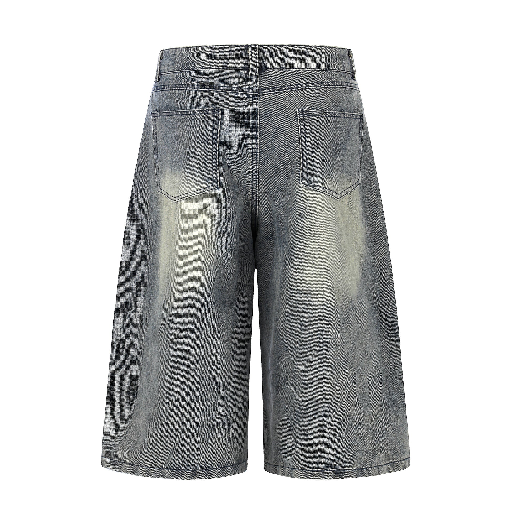 Number 18 Star Flag Print Wide Leg Denim Shorts - Back