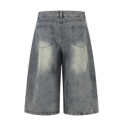Number 18 Star Flag Print Wide Leg Denim Shorts High Waist Washed Vintage Streetwear Summer Casual Shorts