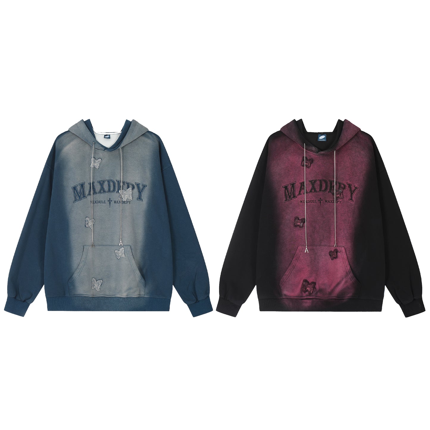 Maxdefy Butterfly Washed Hoodie Black Burgundy Front