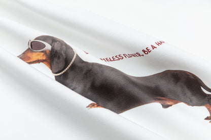 Happy Dog Dachshund Graphic Oversized Tee Cute Animal Print Streetwear Short Sleeve T-Shirt