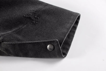 ERD Detroit Canvas Jacket Oversized Washed Denim Collar Zip Up Streetwear Coat Unisex Heavy Distressed | ERD Detroit