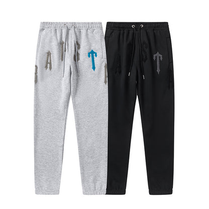 Trapstar Black and Gray Graphic Hoodie and Joggers Tracksuit Set, Two Piece Streetwear Outfit