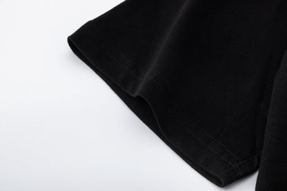 Ribbed Black Oversized Tee Structured Cotton Streetwear Casual Summer T-Shirt | Rib Noir
