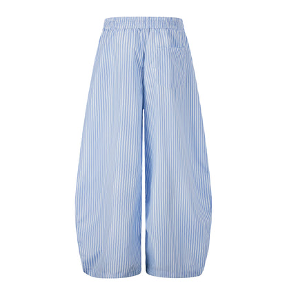 Women's Cartoon Embroidery Pinstripe Elastic Waist Balloon Wide Leg Pants High Waist Casual Summer Trousers