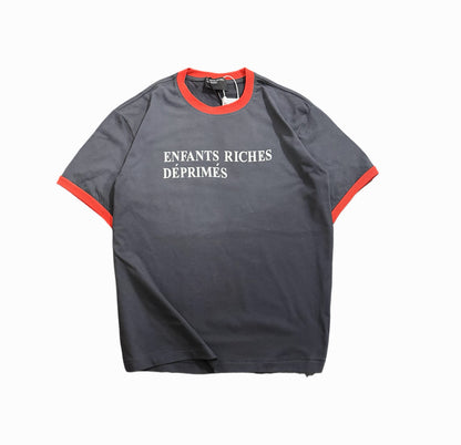 Enfants Riches Déprimés Ringer Classic Logo Short Sleeve Tee Shirt Faded Grey Red