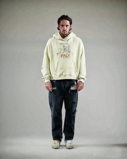Paly Hollywood FW25 Hoodie Eternal Return Distressed Washed Heavyweight Cotton Oversized Pullover Streetwear Sweatshirt | Eternal Paly