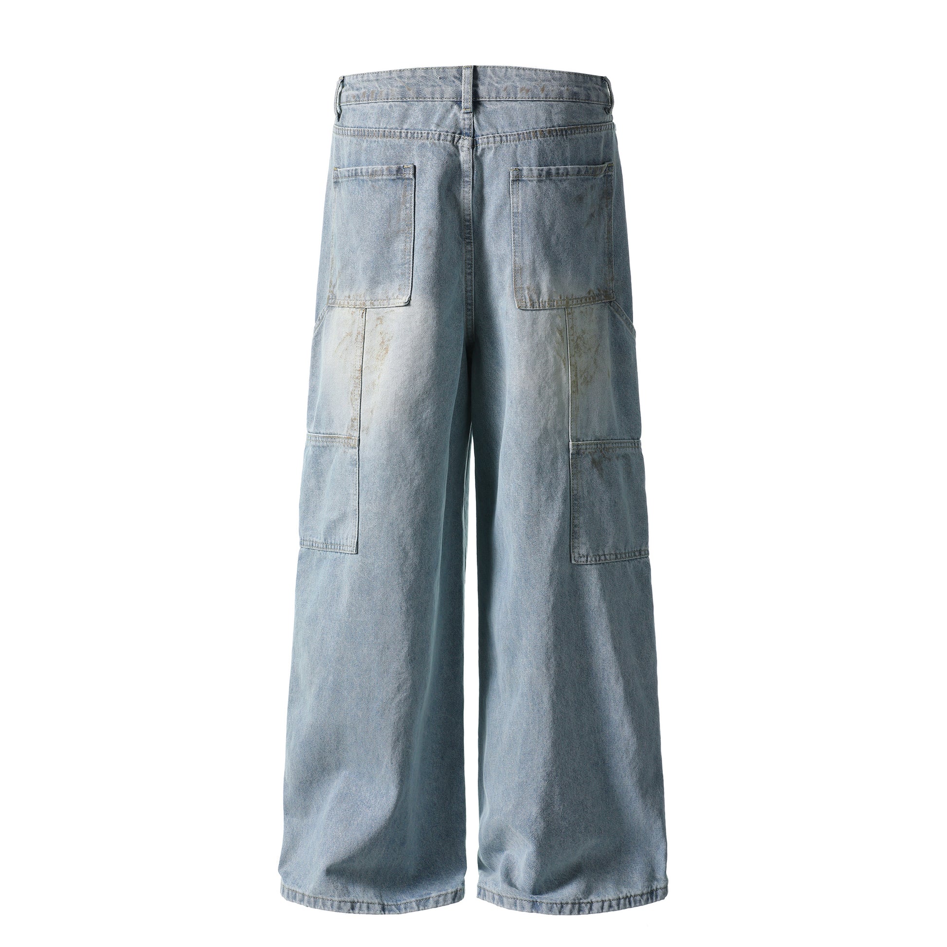 Curved pocket cargo jeans angled side view showing pocket detail