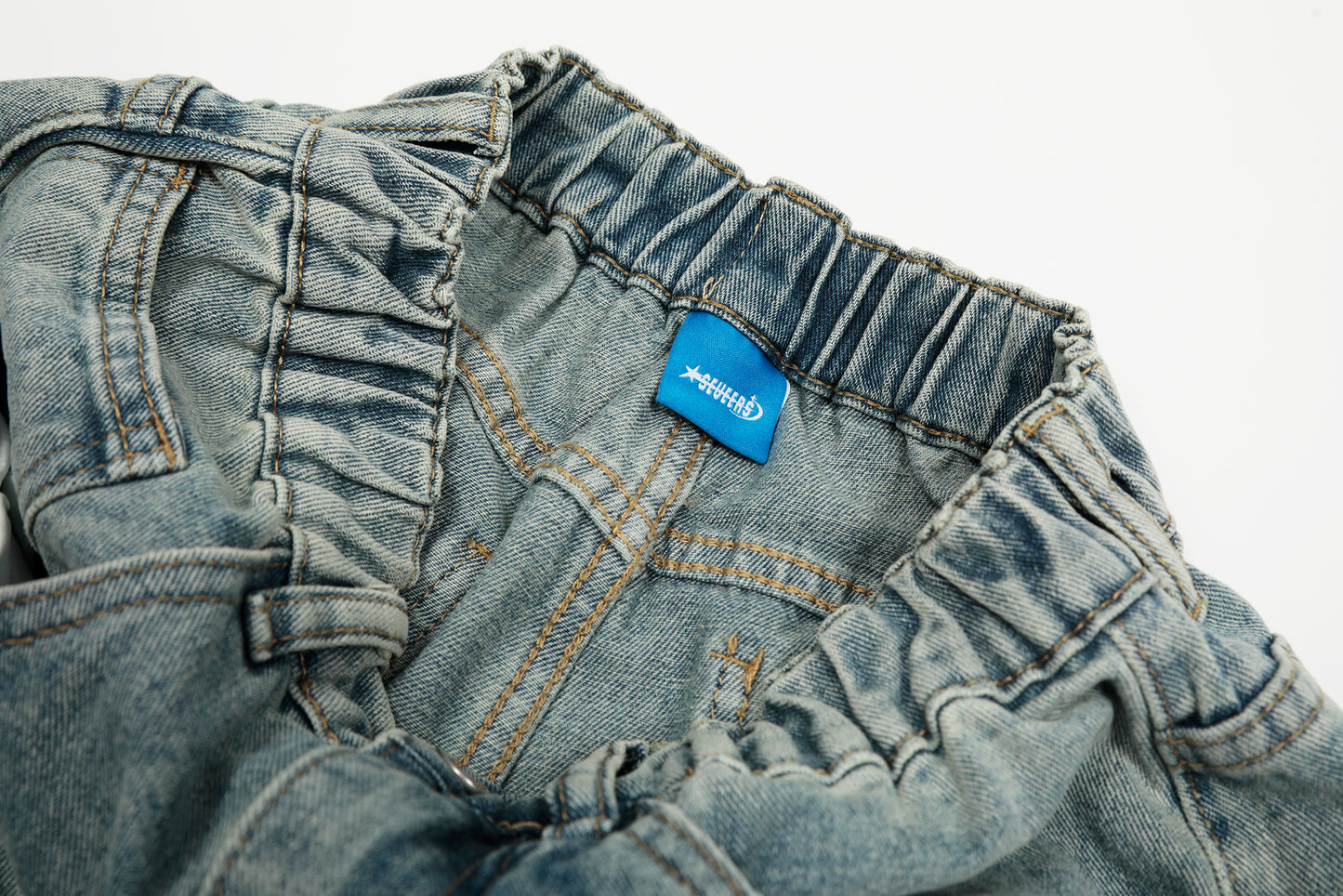 Cartoon Embroidery Scatter Patch Wide Leg Jeans Elastic Waist Washed Denim Bear Star Bow Y2K Harajuku