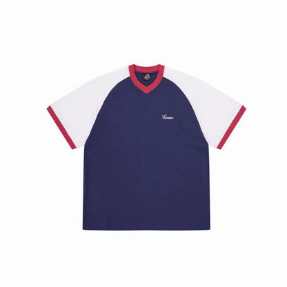 Corteiz Embroidered V-Neck Colorblock Raglan Short Sleeve Tee Oversized Streetwear Campus Style | Crtz Volt