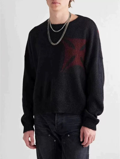 Intarsia-Knit Mohair Sweater - Black