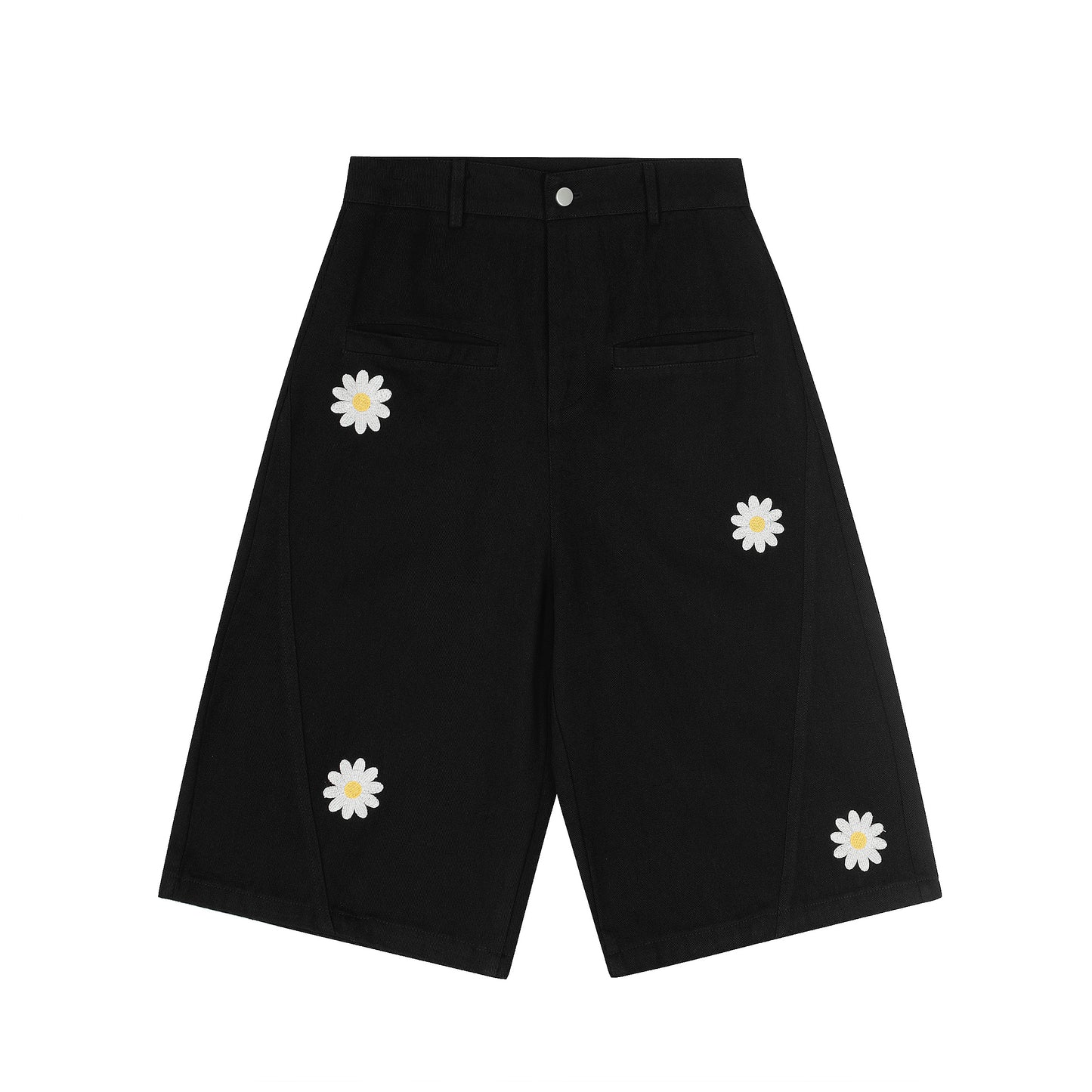 Women's ENJOY Daisy Embroidery High Waist Wide Leg Shorts - Khaki Back View