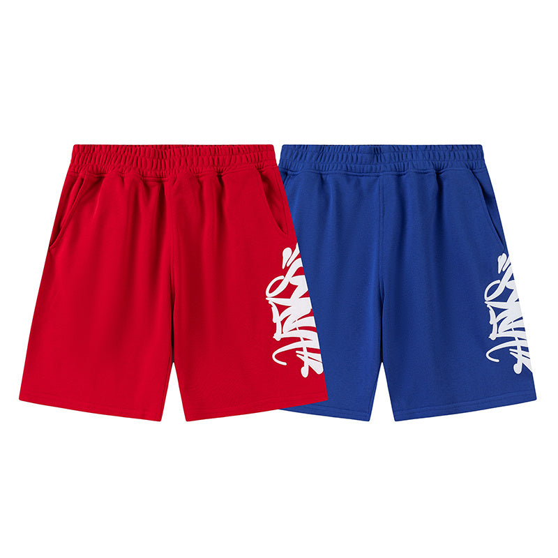 Blue unisex graphic T-shirt and shorts set with crewneck top, elastic waist shorts, and side pockets - view 3