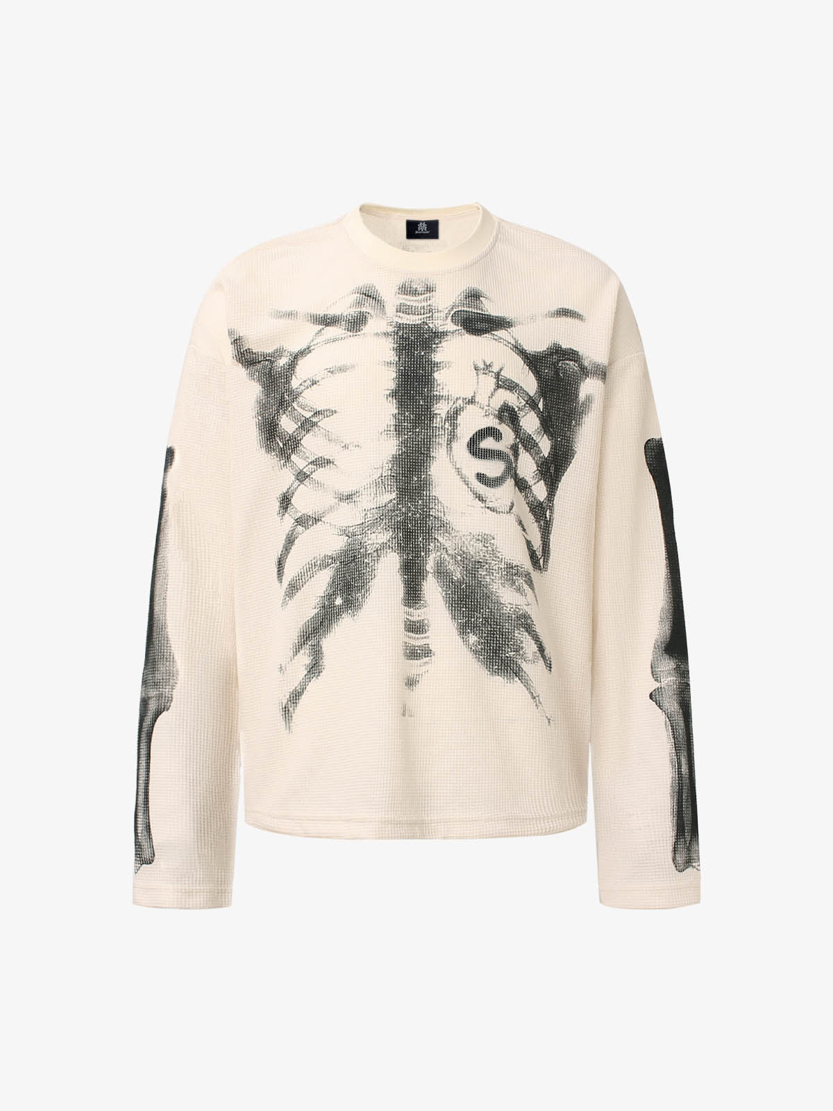 Skeleton Graphic Waffle Sweatshirt – Spooky Halloween Vibes - 2495 