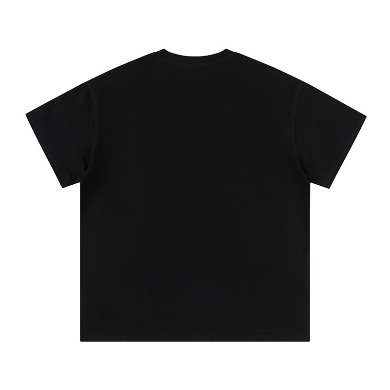 Black unisex crew neck T-shirt with outlined No Gimmicks graphic on front - view 3