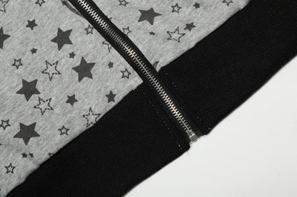 All Over Star Print Gothic Tree Graphic Zip Up Hoodie Oversized Rivet Cuff Y2K Streetwear Sweatshirt