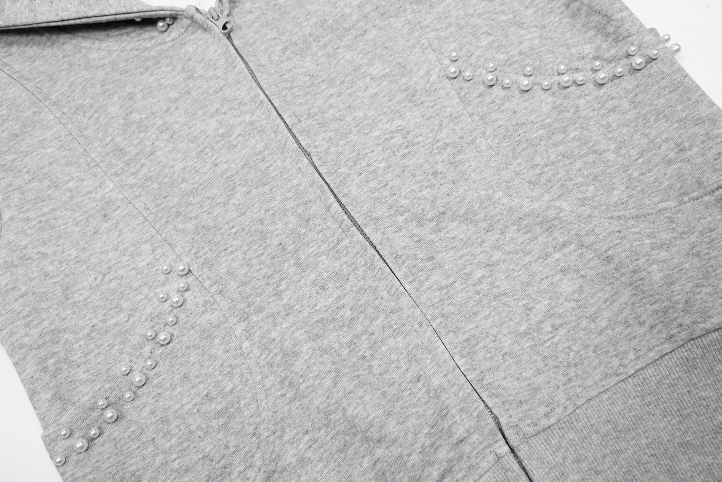 Women's RvntTeng Pearl Studded Hood Pocket Full Zip Hoodie Sweatshirt Long Sleeve Casual Streetwear Jacket