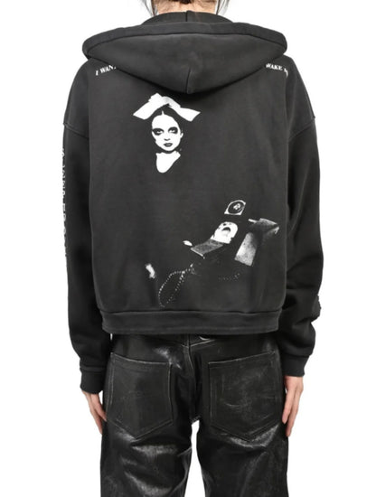 Enfants Riches Deprimes ERD x Nubian Tokyo Never Wake Zip Hoodie Washed Distressed Horror Nun Print Heavyweight Cotton Oversized Zip-Up Sweatshirt | Never Wake