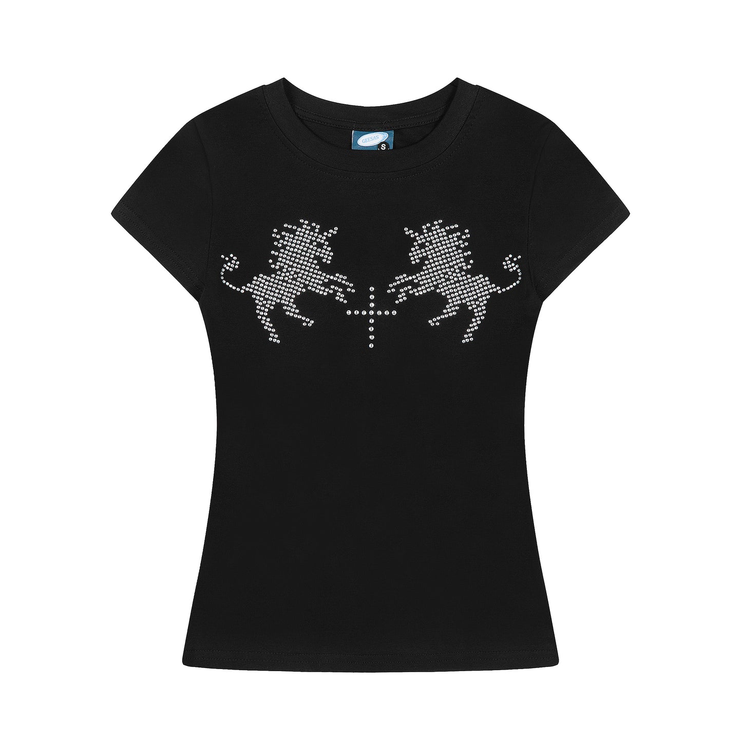 Lion Cross Rhinestone Fitted Tee Black Back