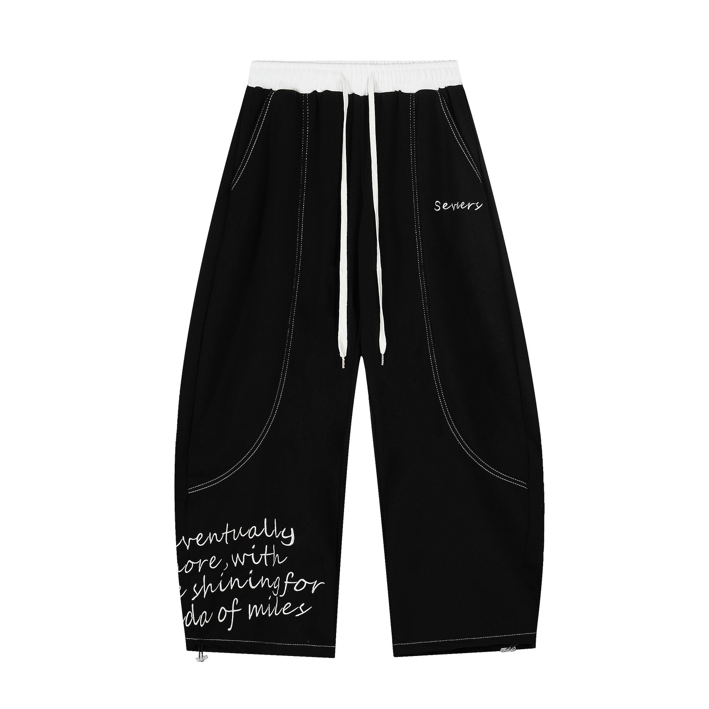 Severs Script Embroidery Wide Leg Pants - Black Front