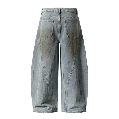 Clay Wash Arc Seam Balloon Wide Leg Jeans Earth Tone Fading Multi-Panel High Waist Baggy Denim Trousers Vintage Streetwear | Clay Arc