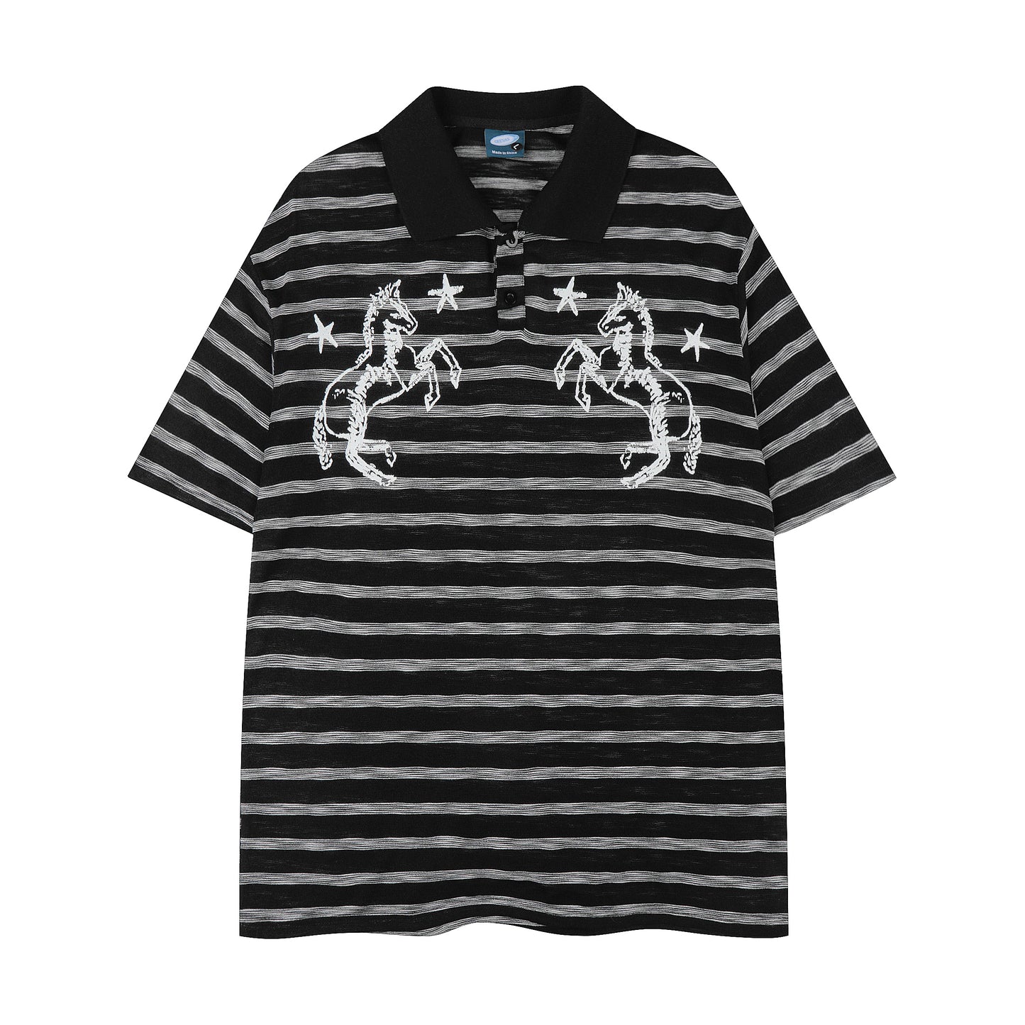 Twin Stallion Stripe Polo Black Back