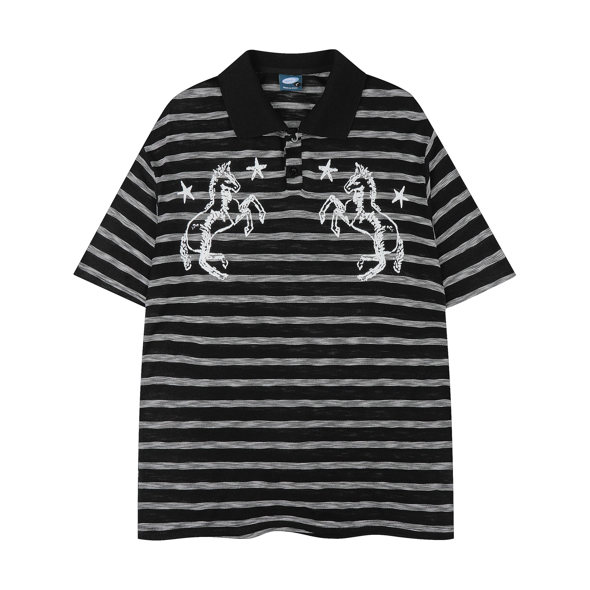 Twin Stallion Stripe Polo Black Back