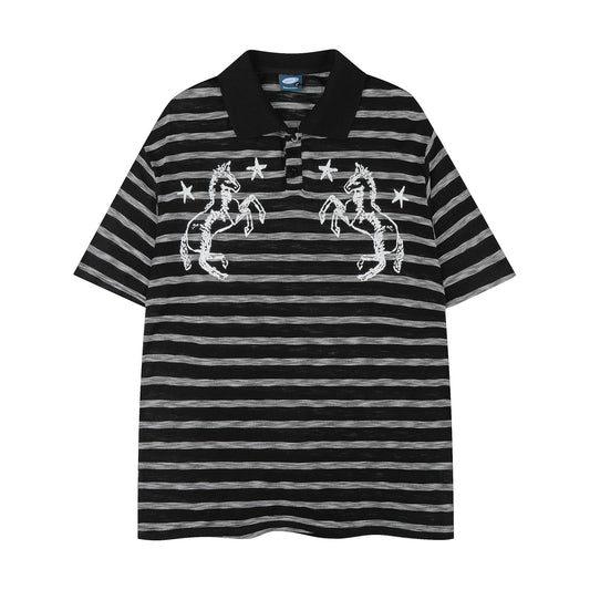 Twin Stallion Stripe Polo Black Back