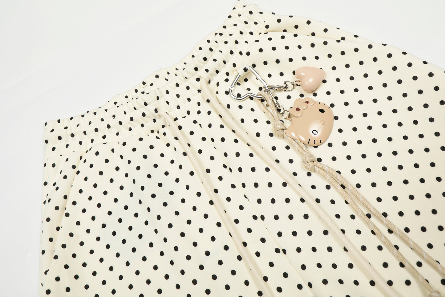 Polka Dot Cat Whisker Embroidery Metal Charm Wide Leg Pants Drawstring Ankle Toggle Y2K Harajuku