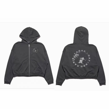 Enfants Riches Déprimés - Tabac Rat Printed Cotton-Jersey Zip-Up Hoodie in Black
