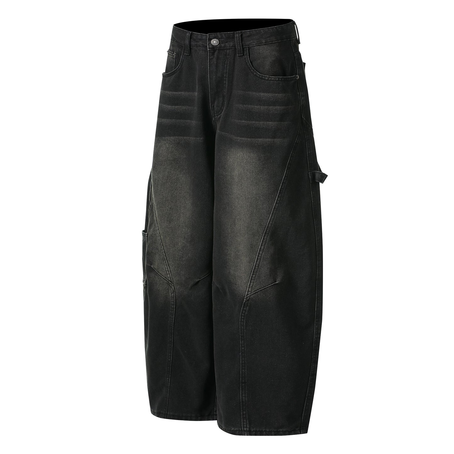 GRAYSTAR Patch Embroidered Cargo Jeans Wide Leg High Waist Washed Black Diagonal Seam Streetwear Denim Trousers | Gray Star