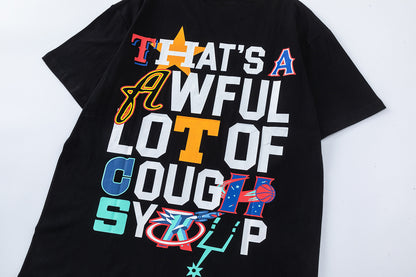 Black Graphic T-Shirt, Crew Neck Short Sleeve Basketball Print Tee