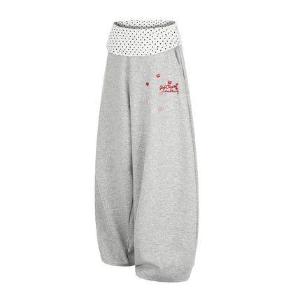 Women's Girls Club Conteng Embroidery Polka Dot Fold-Over Waistband Balloon Wide Leg Sweatpants Casual Sweet Jogger Pants