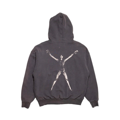 Stretched Out Thermal Lined Zip Up Hoodie - Washed Black
