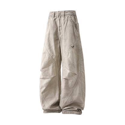 Diagonal Seam Wide Leg Cargo Pants High Waist Khaki Washed Utility Streetwear Casual Trousers | Sand Arc