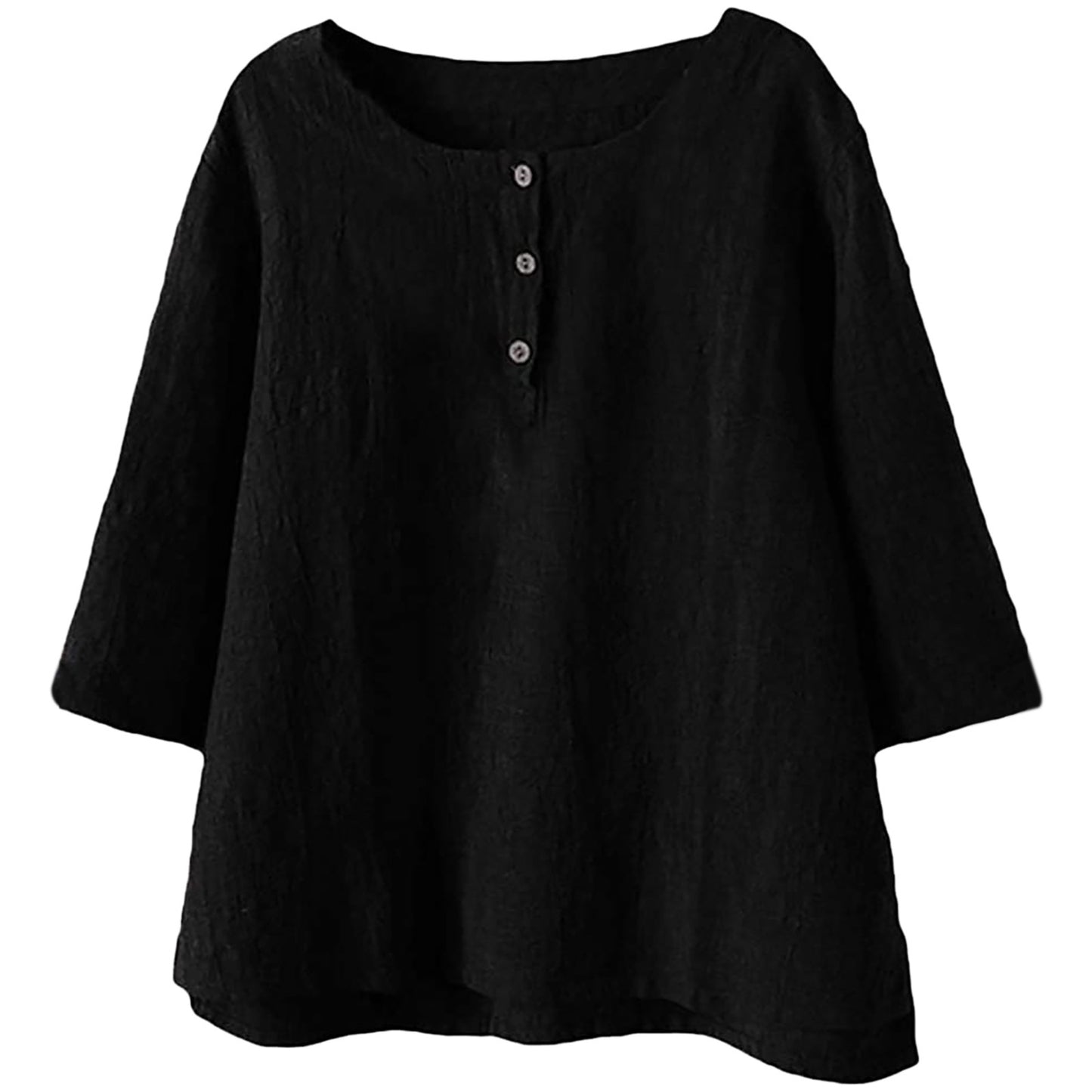 Minibee Women's 3/4 Sleeve Cotton Linen Jacquard Blouses Top T-Shirt