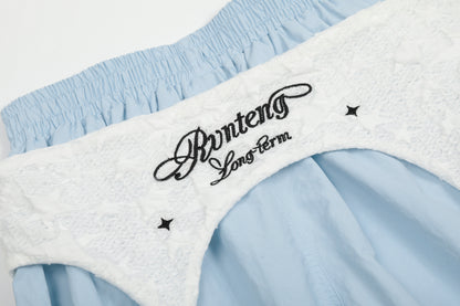 Women's Rvnteng Long-term Star Embroidery Waistband Cargo Balloon Wide Leg Pants Elastic Waist Y2K Streetwear Trousers