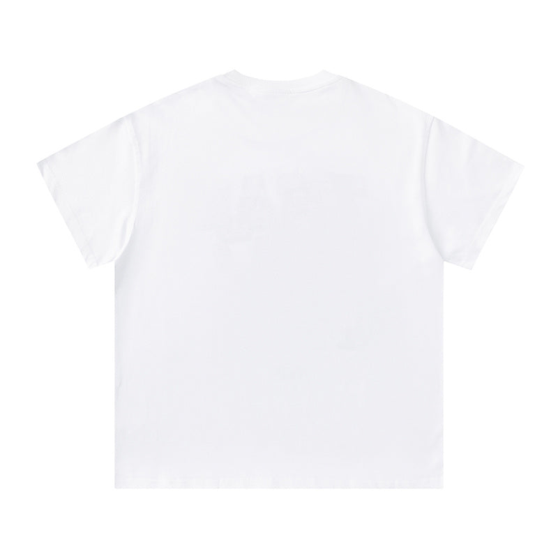 White crew neck short sleeve T-shirt with red and black brick-style Trap Still Runnin graphic - view 3