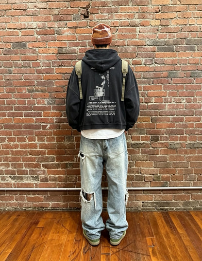 God's Order Zip Up Hoodie - Washed Black