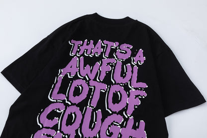 Slogan Bubble Letter Graphic Tee Purple Print Oversized Black Cotton Streetwear Casual Summer T-Shirt | Purple Lean