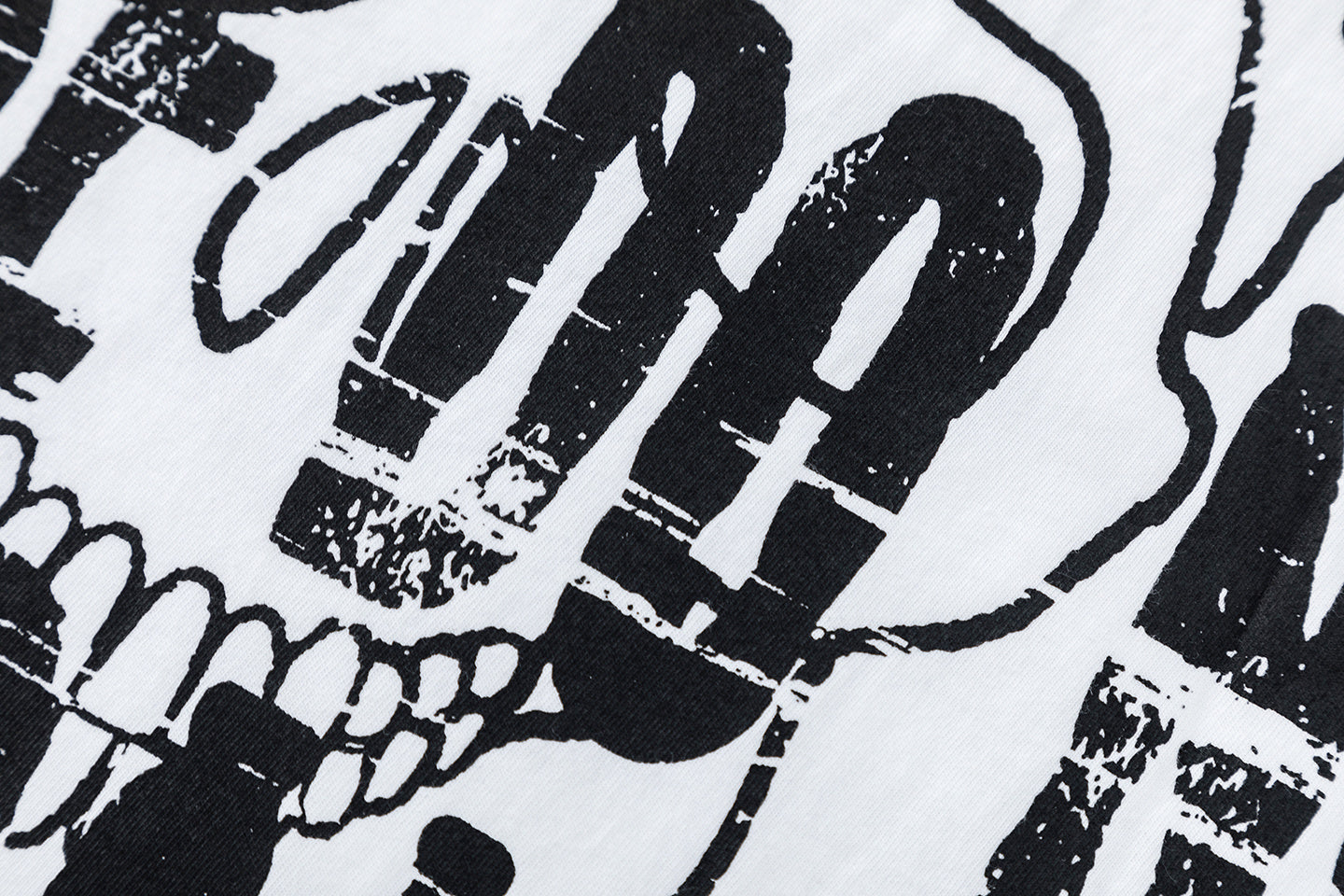 White crew neck graphic T-shirt with short sleeves and bold black printed artwork - view 3