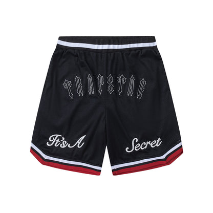 Unisex Basketball Shorts, Graphic Mesh Athletic Shorts with Stripe Trim